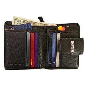 Chaps Women's Italian Leather Black RFID Zipper Purse Credit Card Clutch Wallet